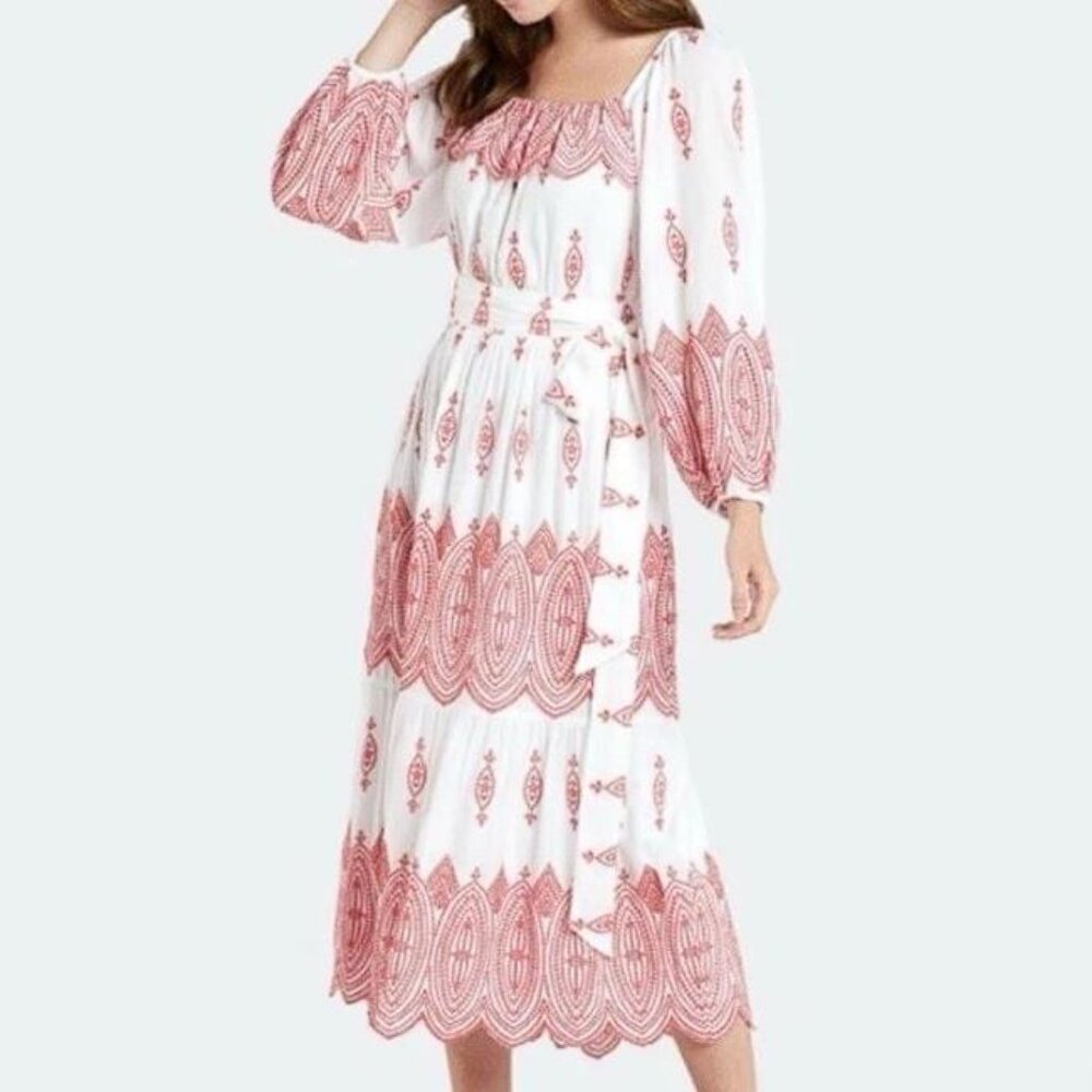 MARIE OLIVER Women's Embroidered Eyelet Long Sleeve Midi Dress Size XS